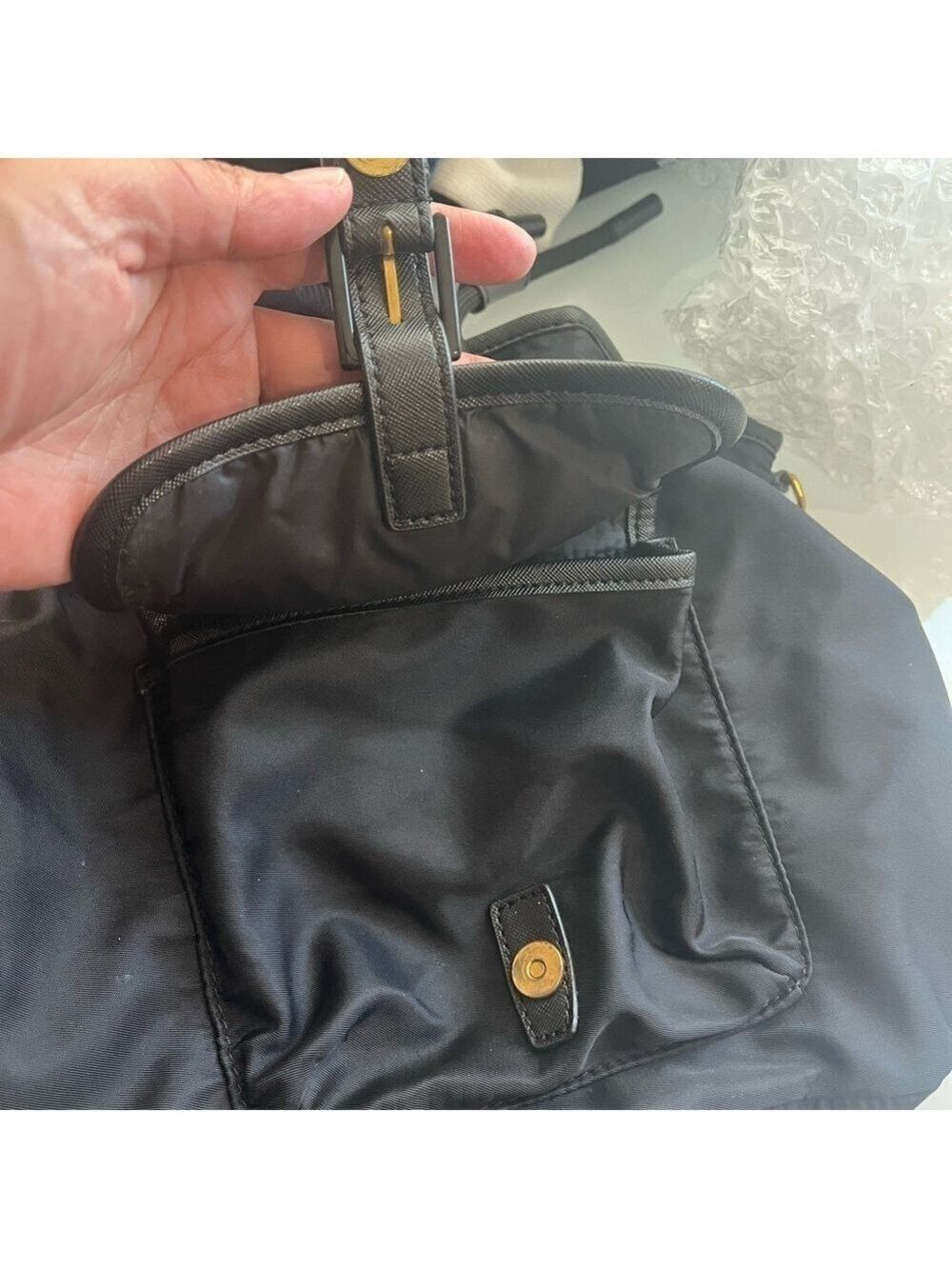 TORY BURCH SCOUT SMALL BLACK NYLON DRAWSTRING BUCKET - Picture 11 of 13